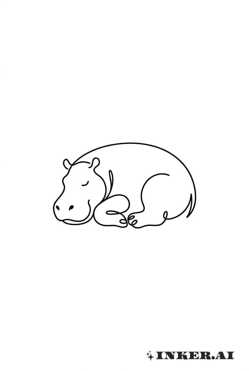 Schlafendes Nilpferd Minimalistische Linienkunst