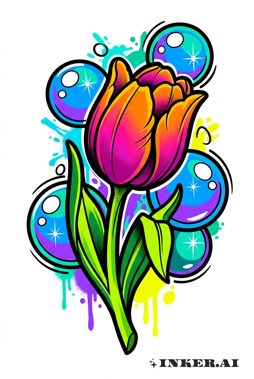 Tulipe avec bulles de dessin animé
