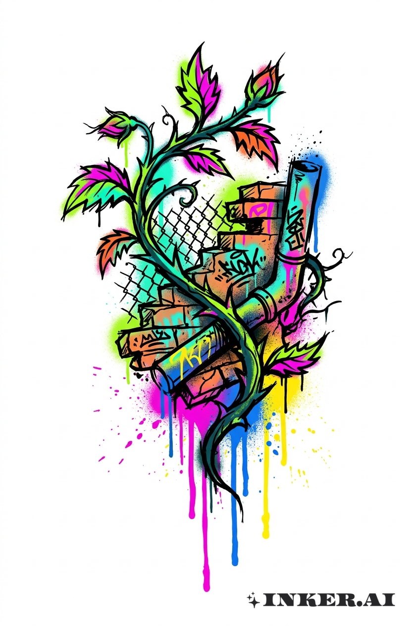 Mur Entrelacé de Vignes et Graffiti