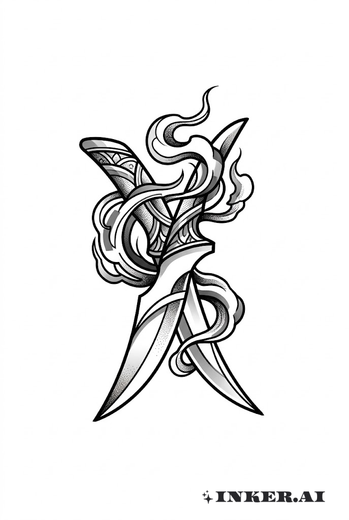 Couteau Courbé en Fumée Noire et Grise