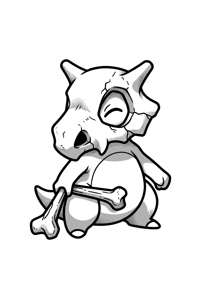 Cubone reposant avec un os noir et gris