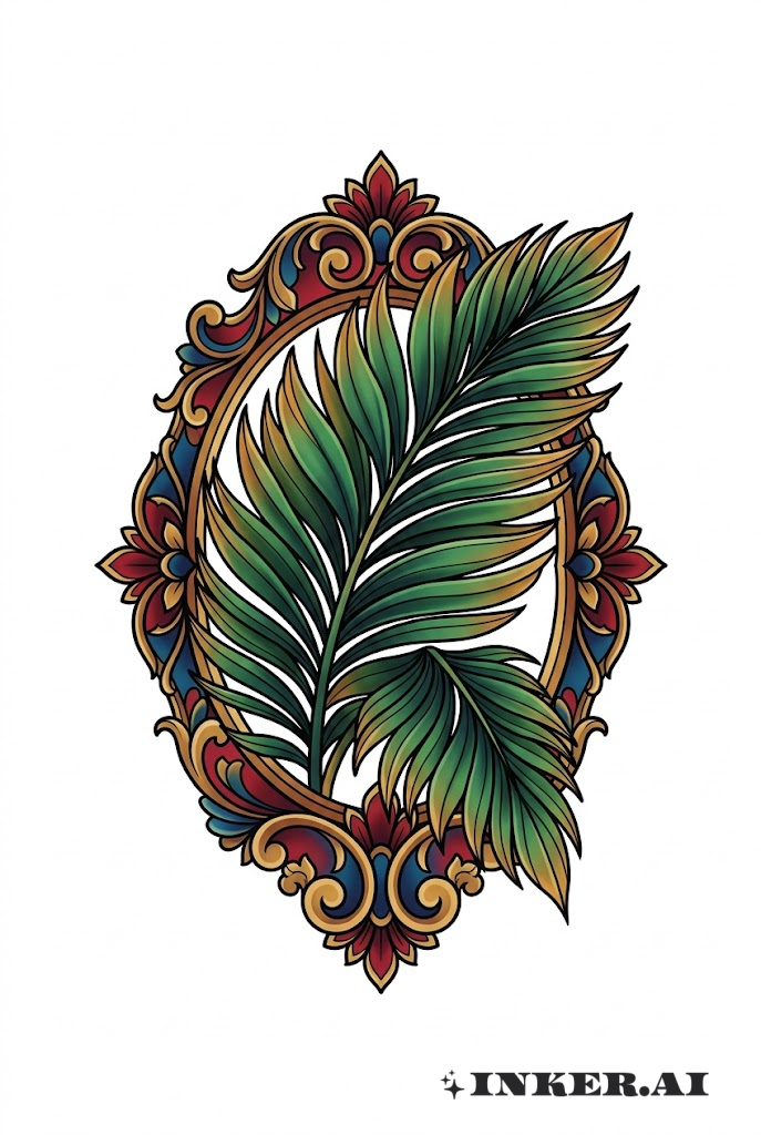 Folha de Palmeira com Moldura Ornamental
