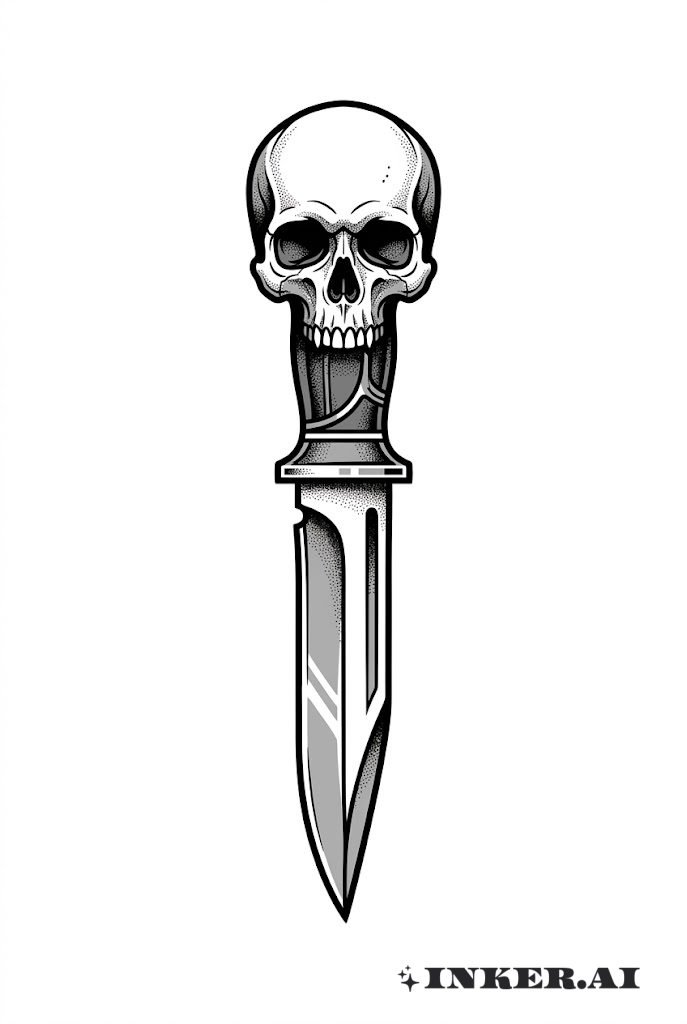 Couteau avec poignée en forme de crâne Noir et Gris