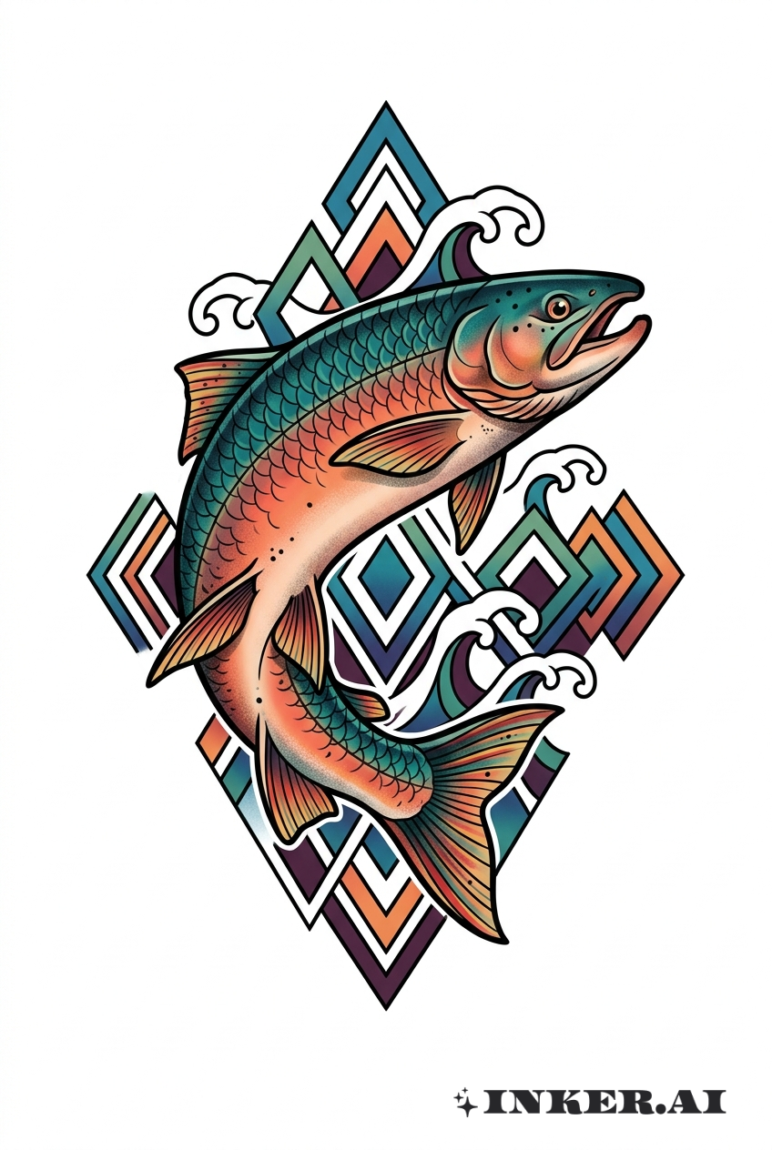 鲑鱼与几何波纹