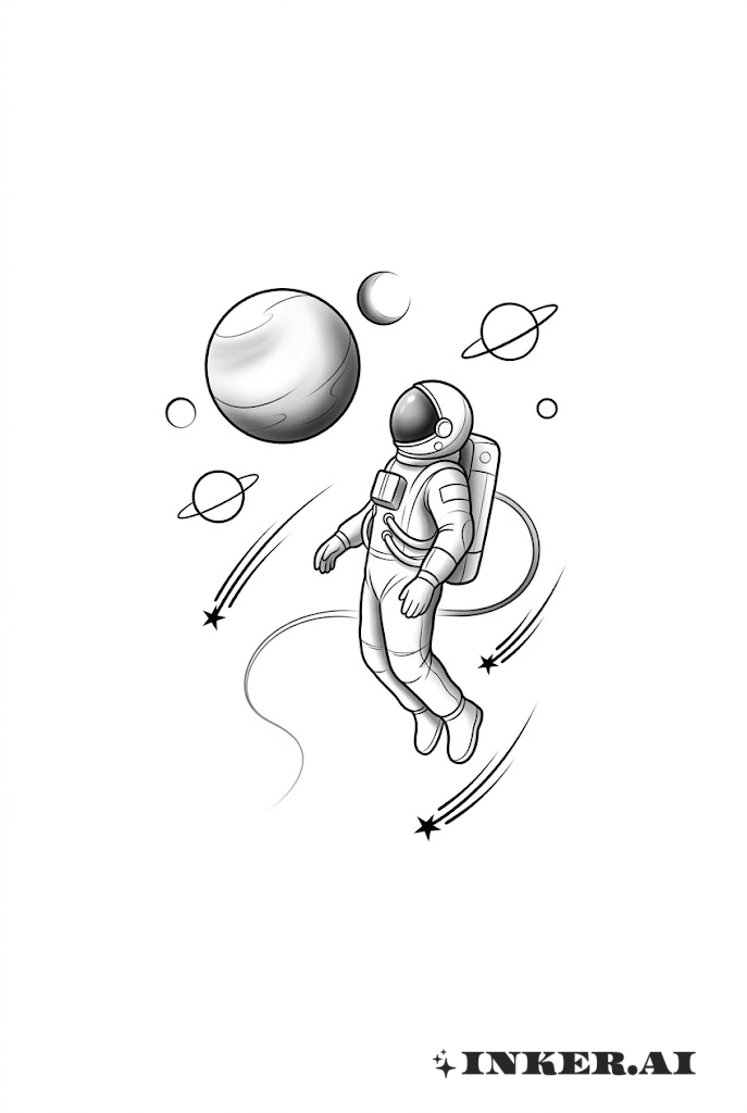 Viagem Espacial do Astronauta em Traço