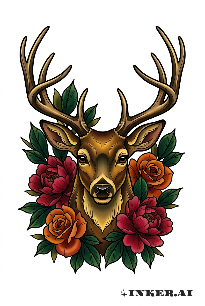 Buck with Blooming Flowers
