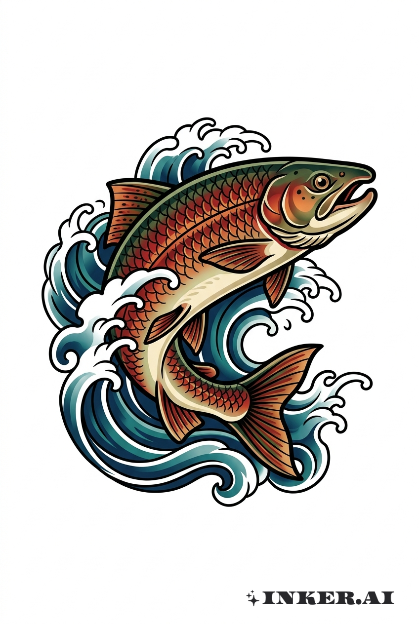 鲑鱼与海浪传统设计