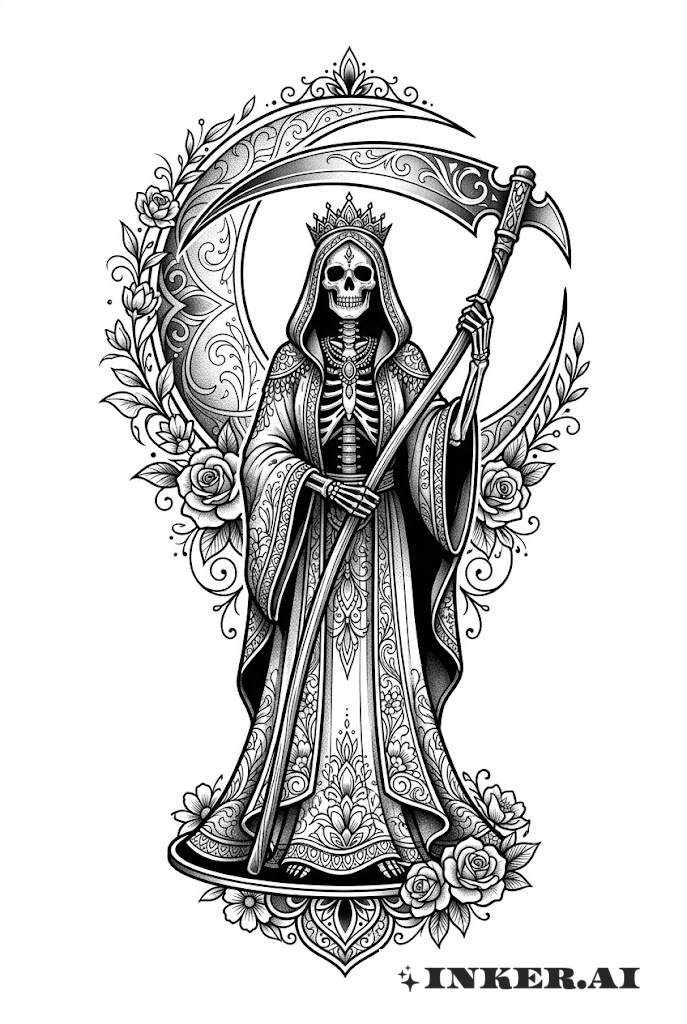 弯月圣死线条纹身