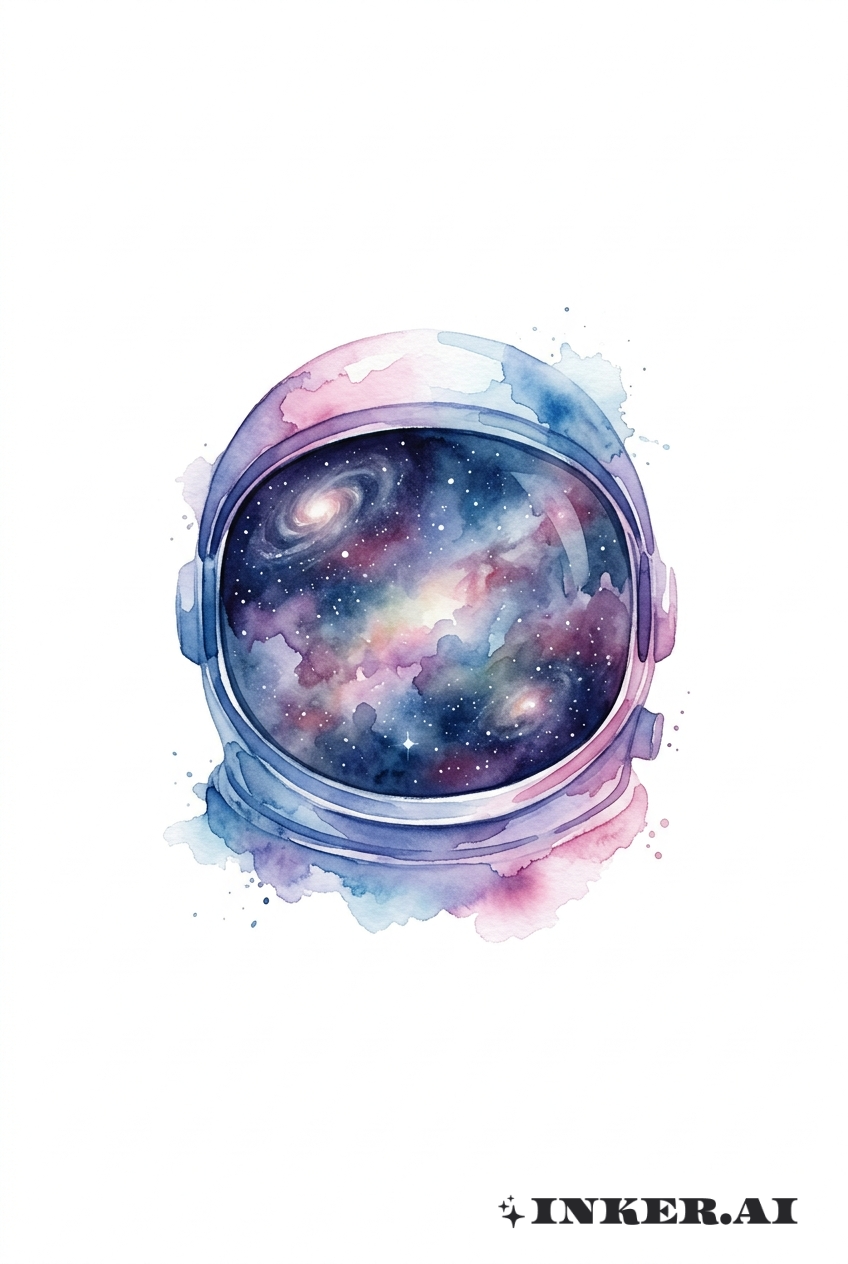Dreamy Watercolor Astronaut Helmet Reflection