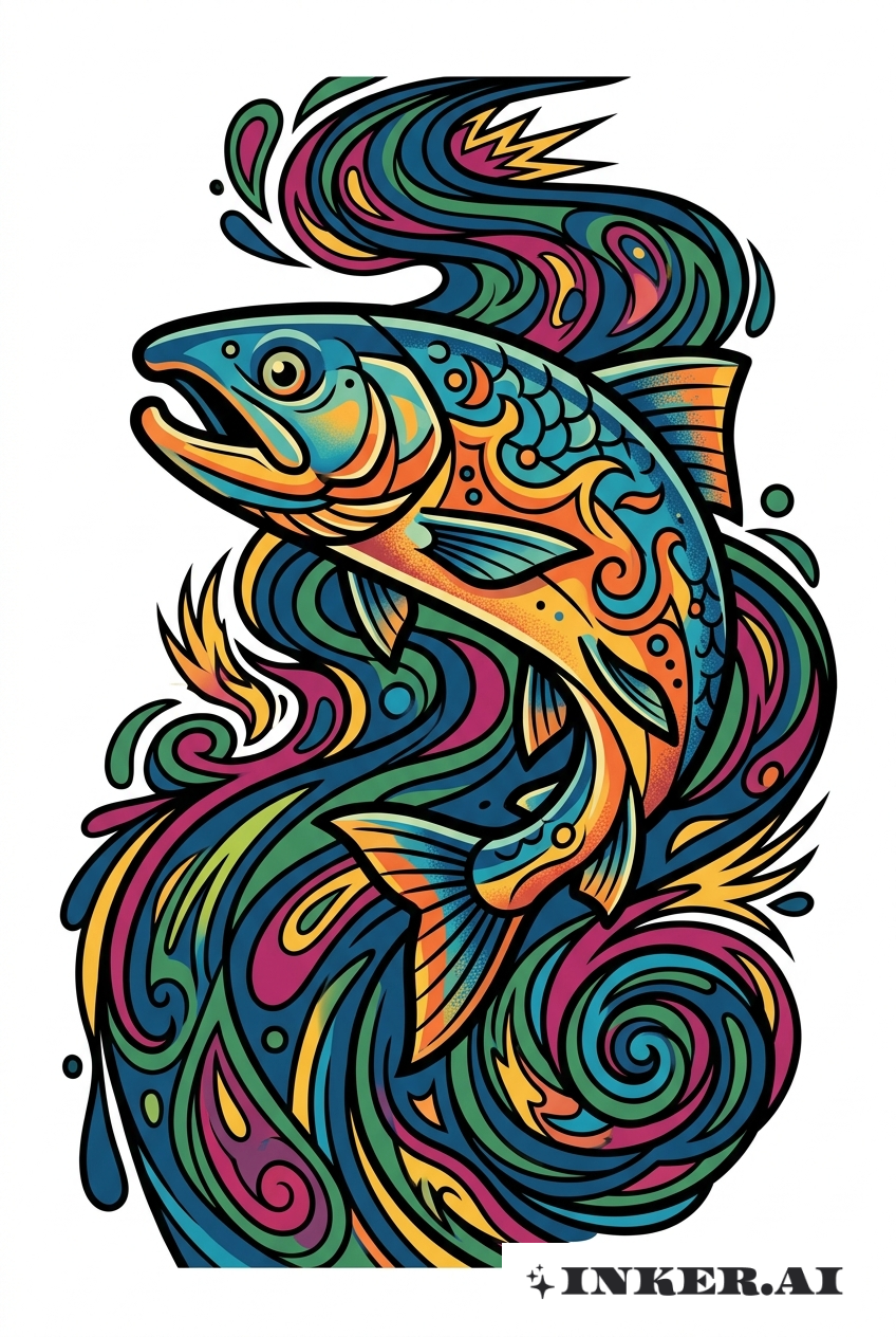 Cá hồi trong dòng suối màu ảo giác