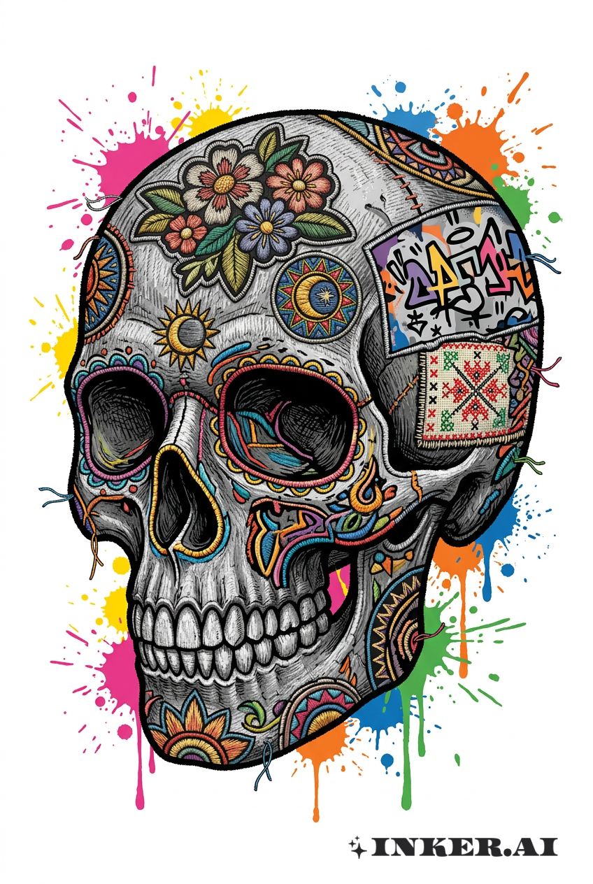 Graffiti-Stickerei-Schädel