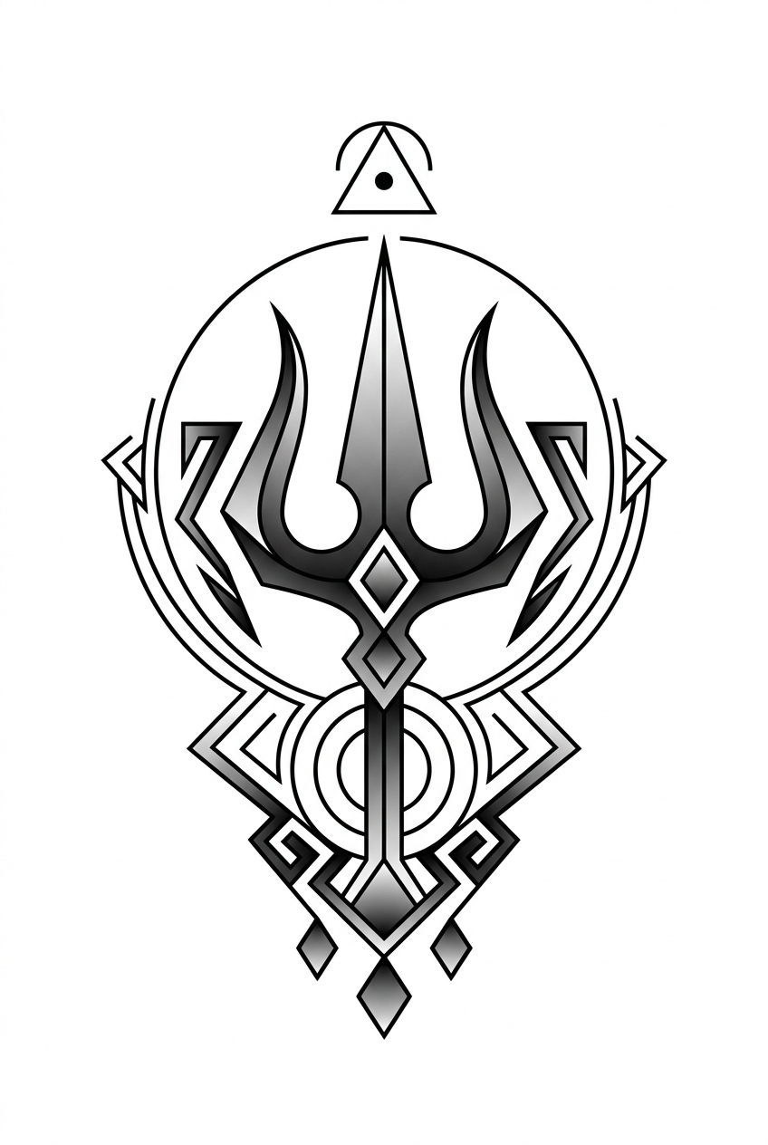 Trishul Géométrique avec Cercles Sacrés
