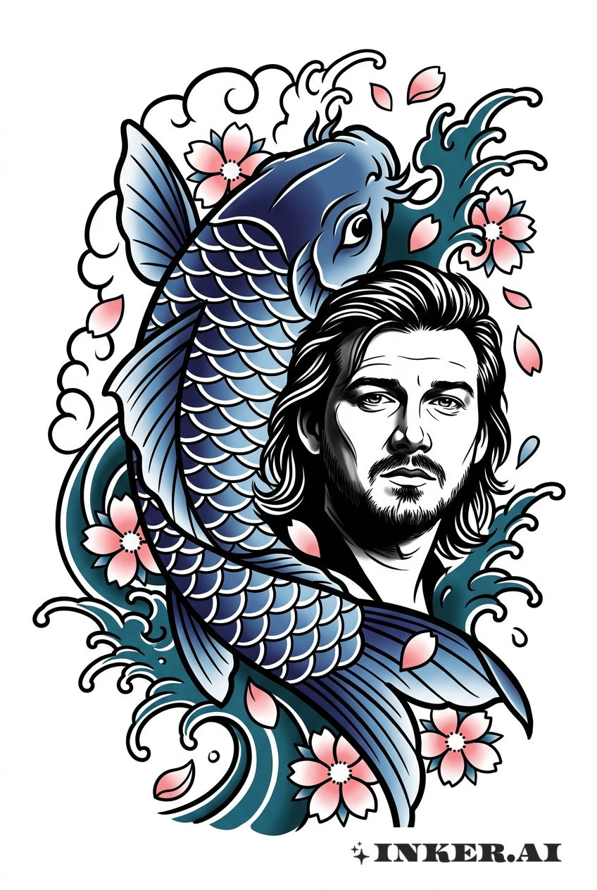 摩根·沃伦锦鲤与樱花纹身