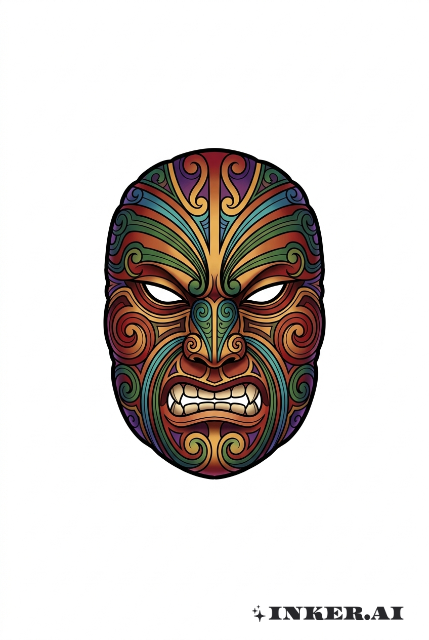 Tatouage masque guerrier néo-traditionnel Maori
