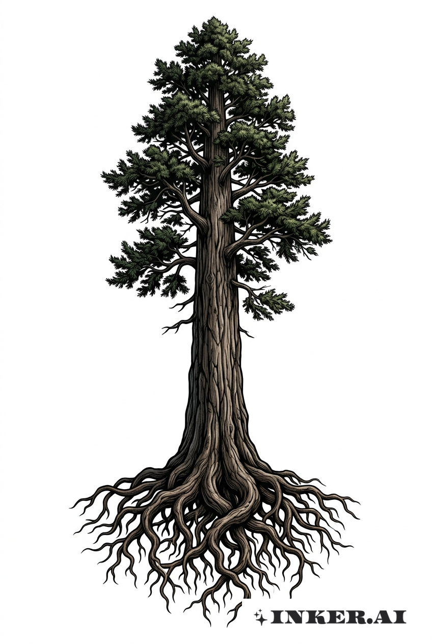 高耸的红杉树与根部细节