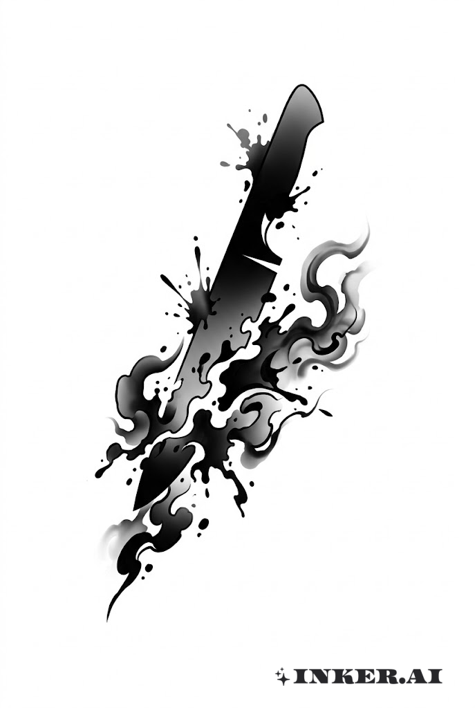 Silhouette d'un couteau dans des éclaboussures