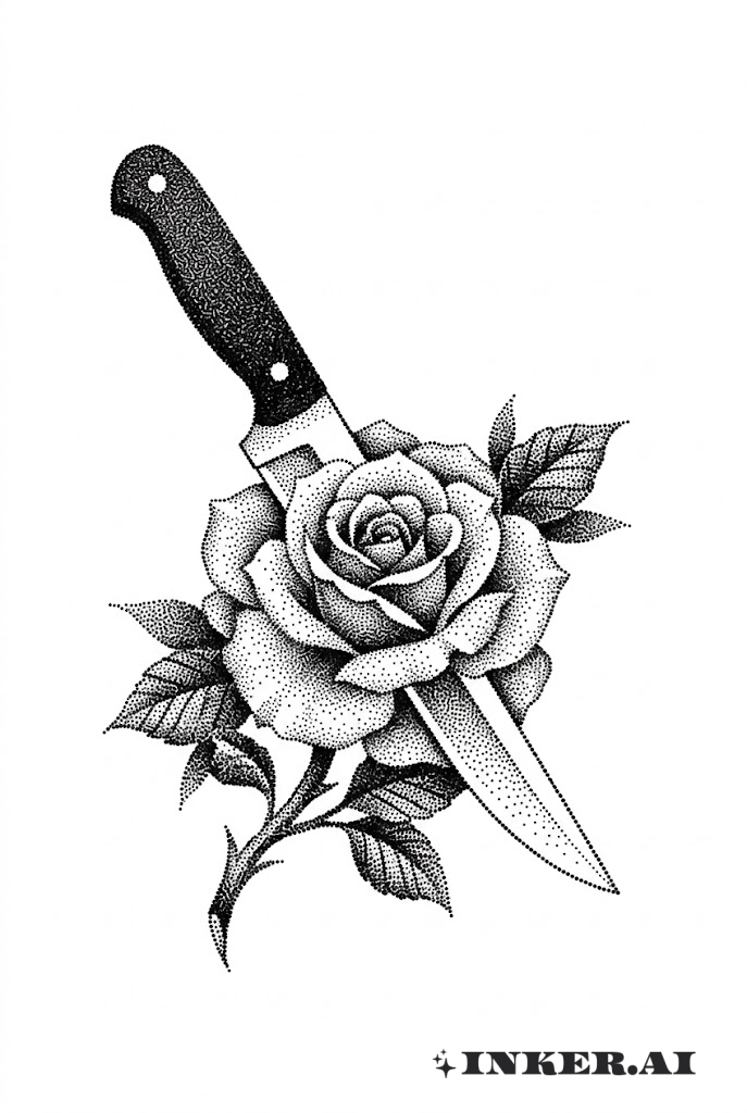 Rose Percée Par Une Dague Dotwork