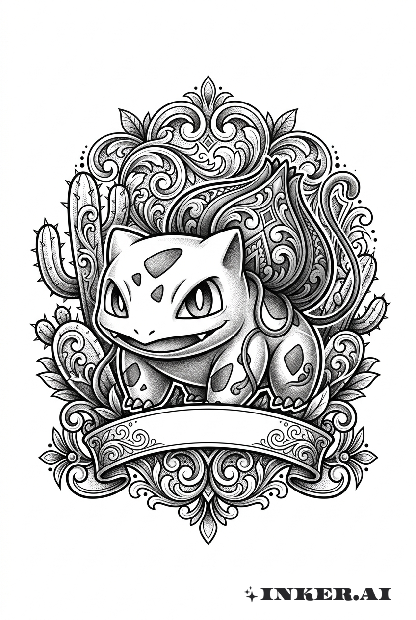 Bulbasaur Chicano Script và Xương Rồng