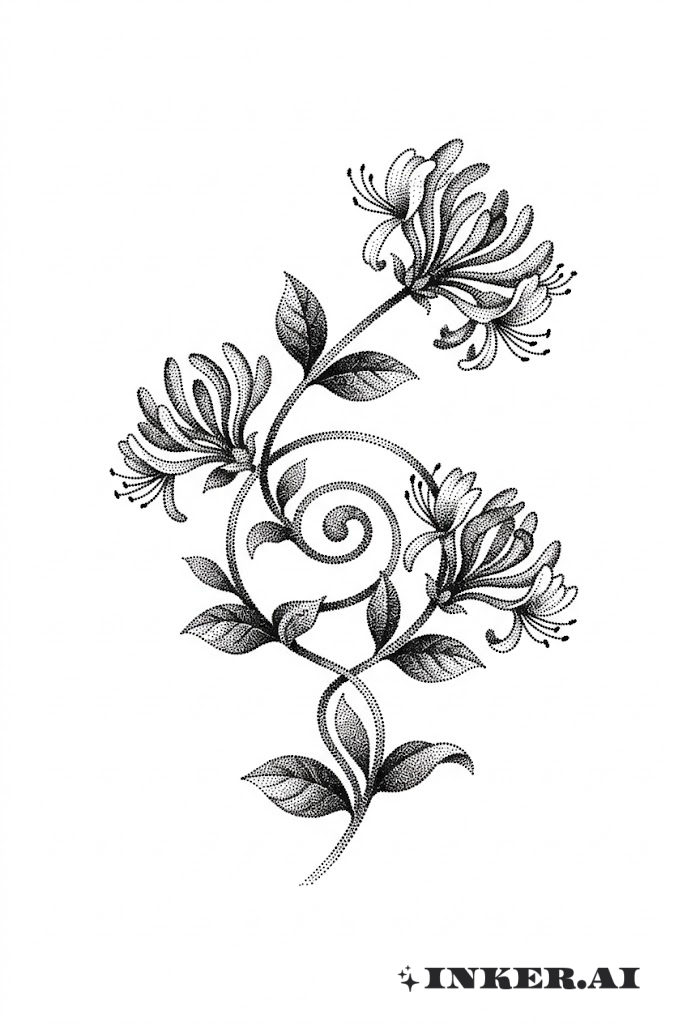 Dotwork Honeysuckle Vine Spiral