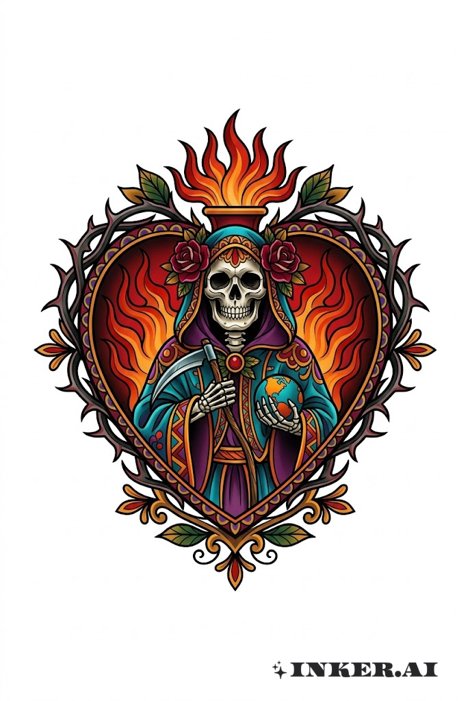 Santa Muerte dans un cadre de Sacré-Cœur