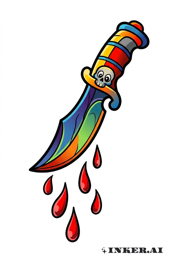 Couteau cartoon et gouttes de sang