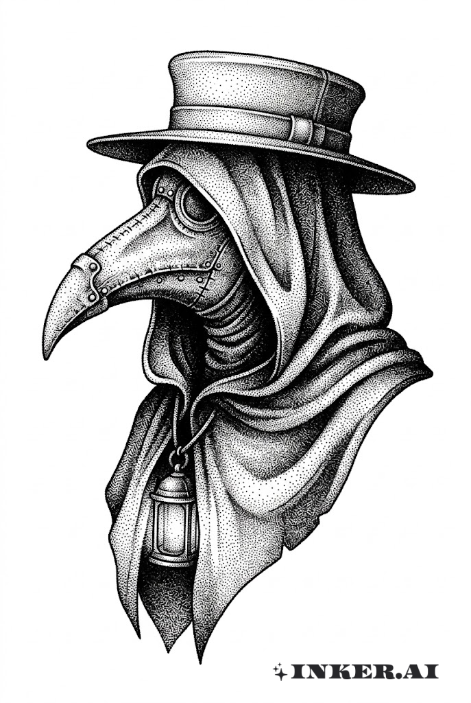 點描風格瘟疫醫師側面面具