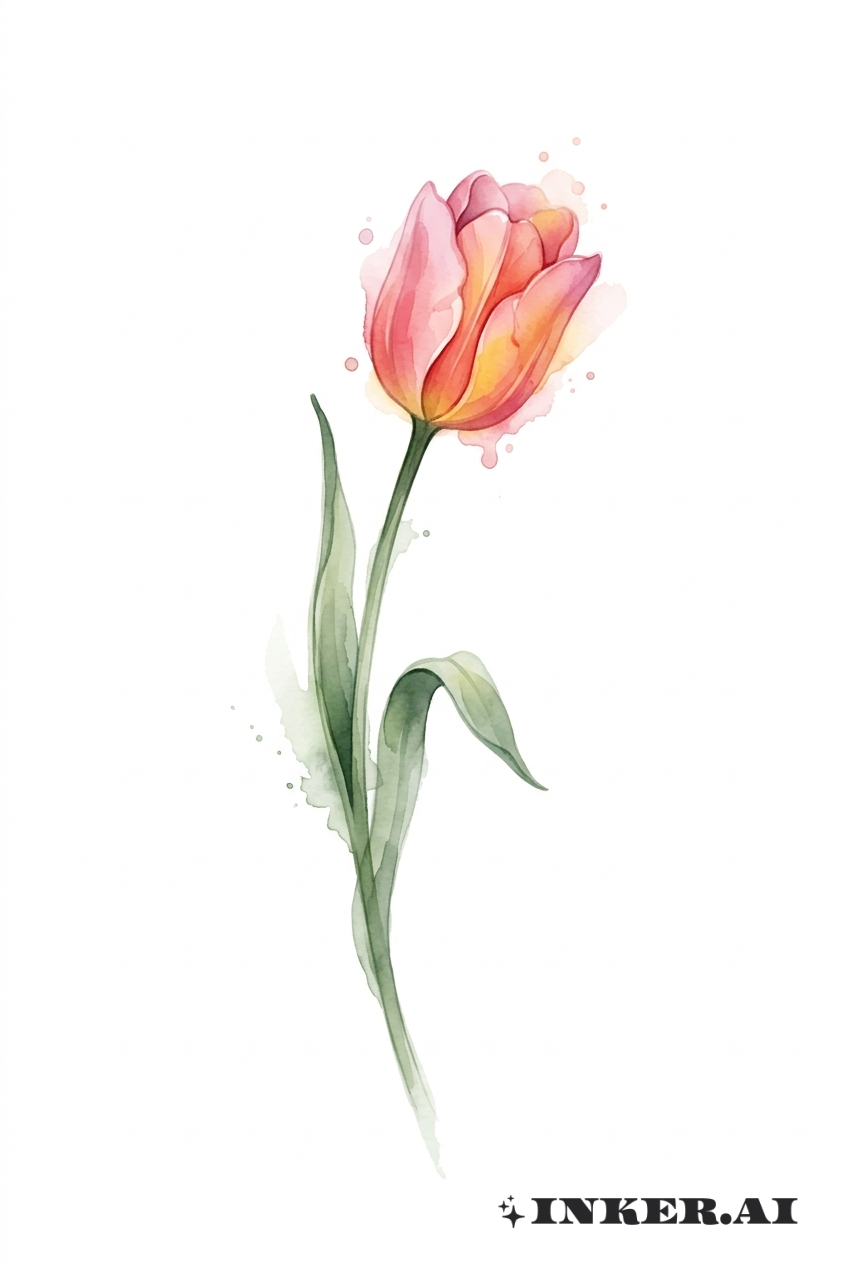 Tige de tulipe avec gouttes d'aquarelle