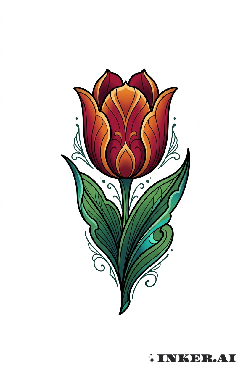Tulipe avec Feuilles Décoratives