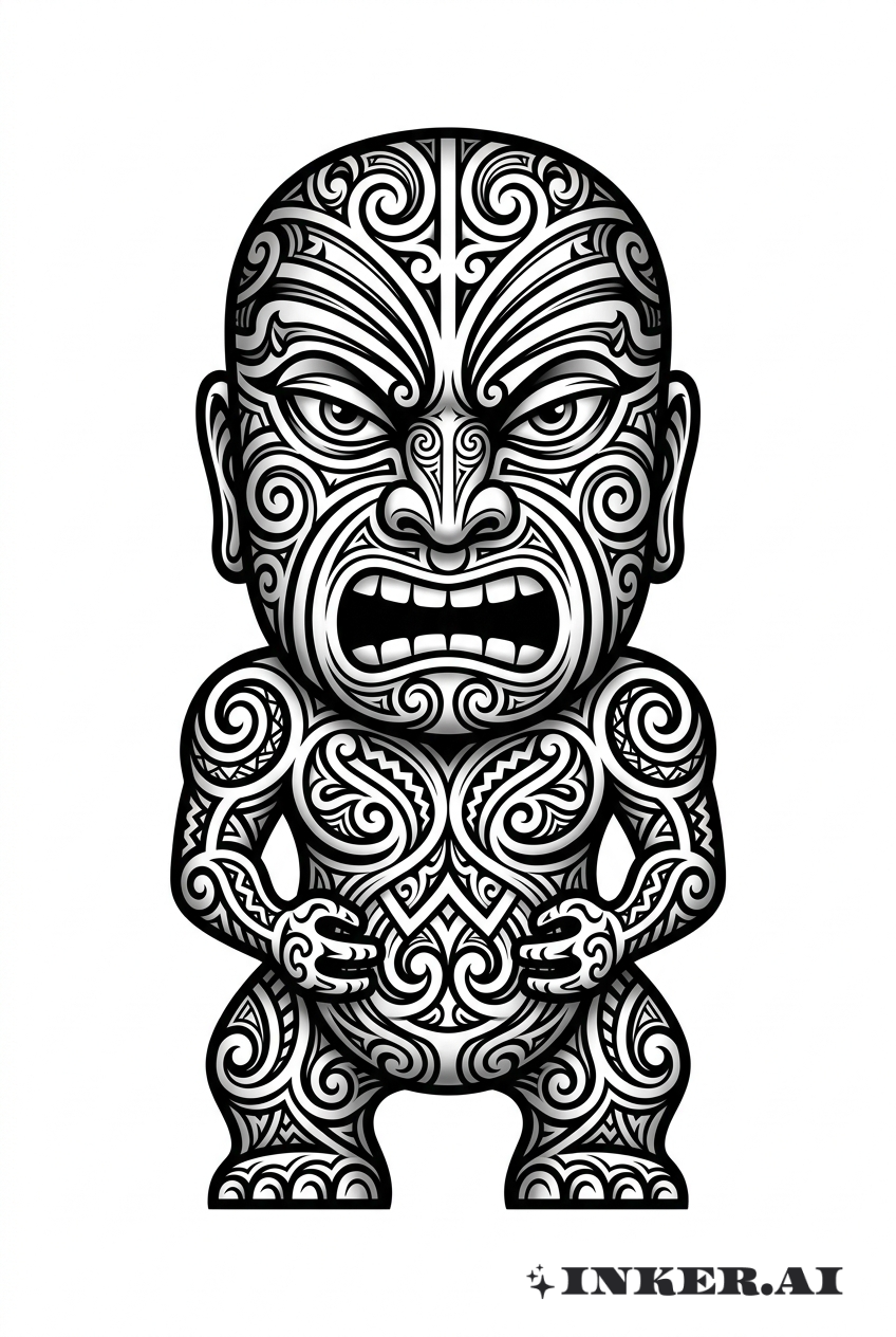 Tiki Gardien en Dessin Maori