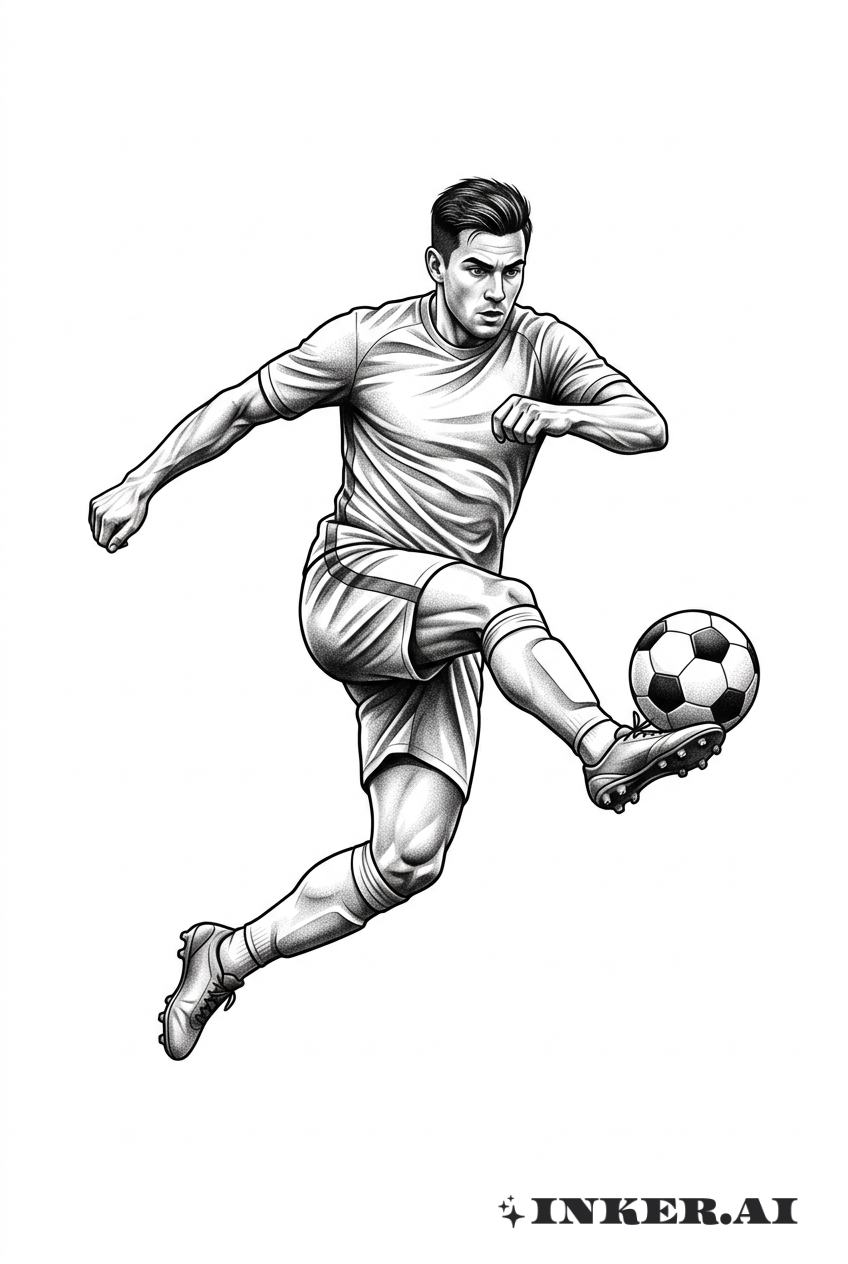 足球選手擊球瞬間寫實風格