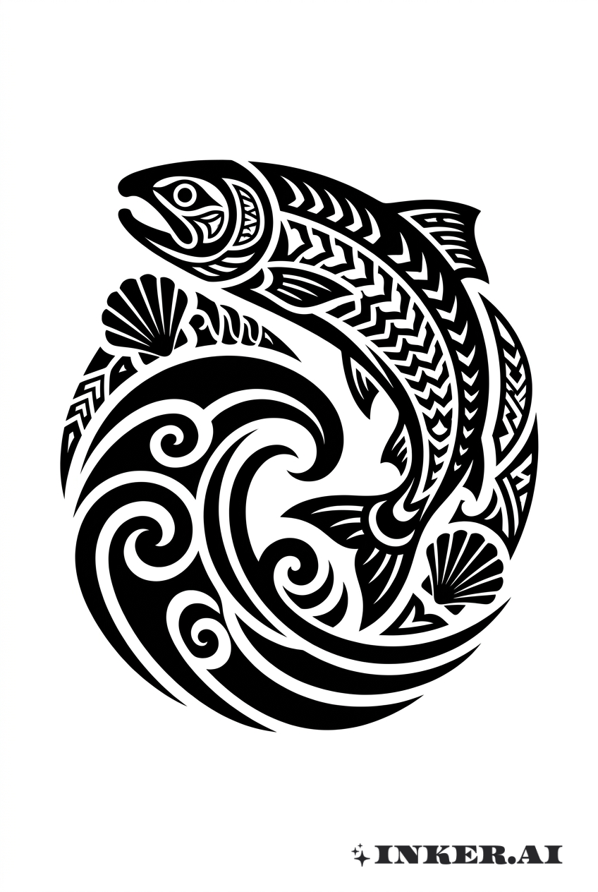 部落式鲑鱼浪花纹