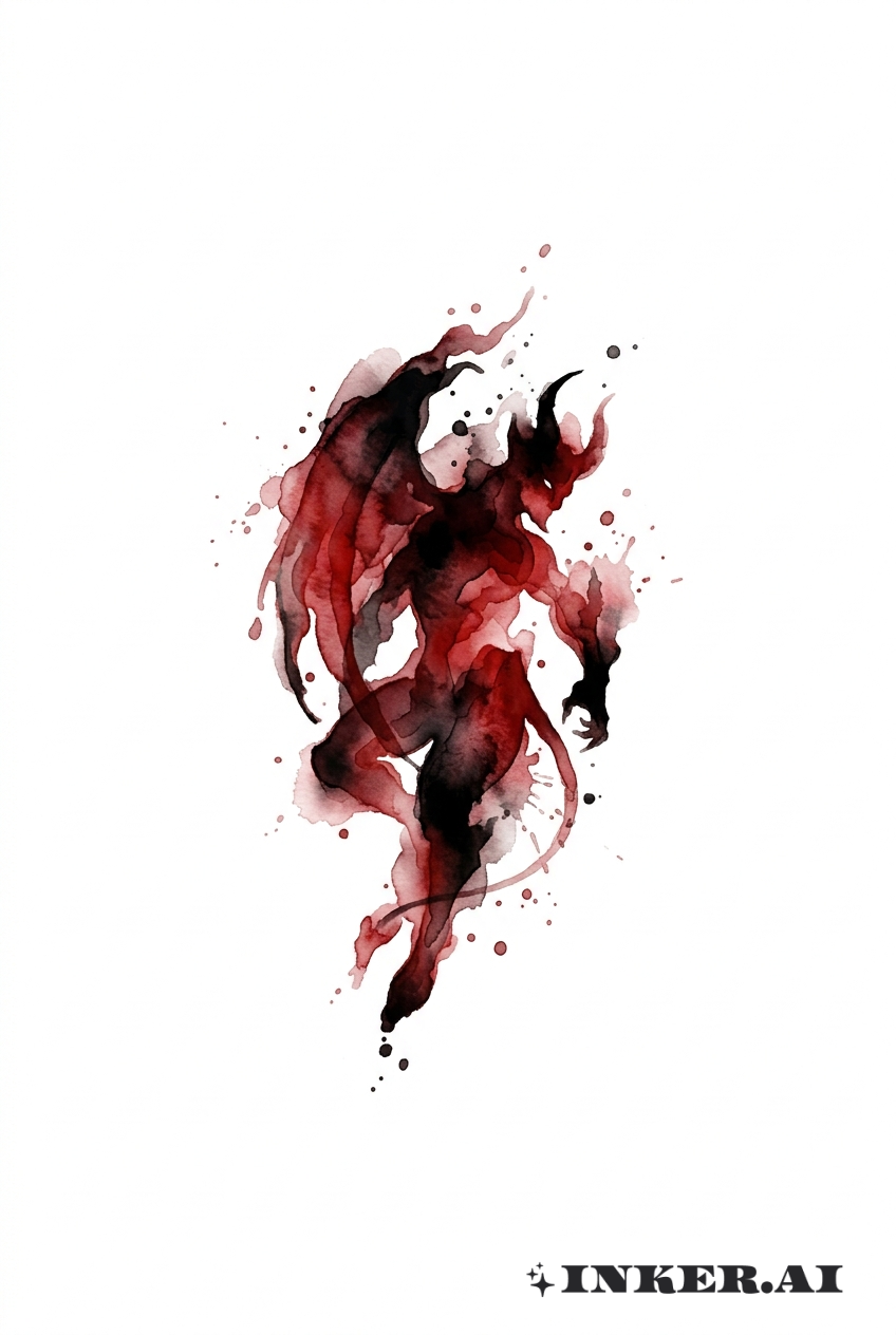 Watercolor Demon on Abstract Background