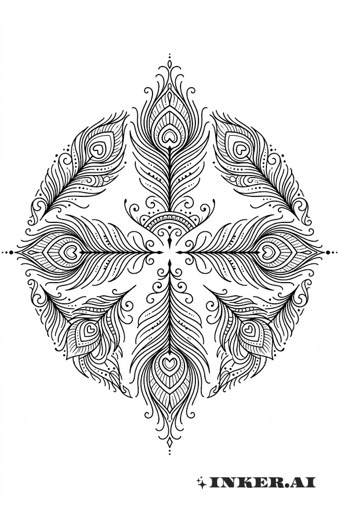 Ornamento de Mandala de Pluma de Pavo Real