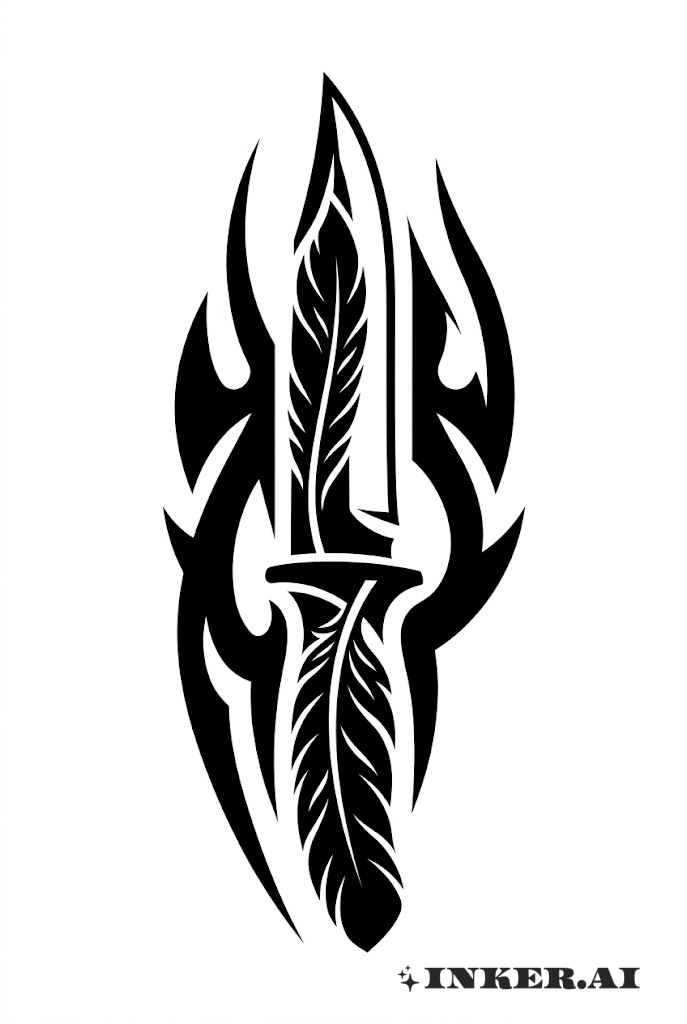 Couteau tribal avec détail de plume