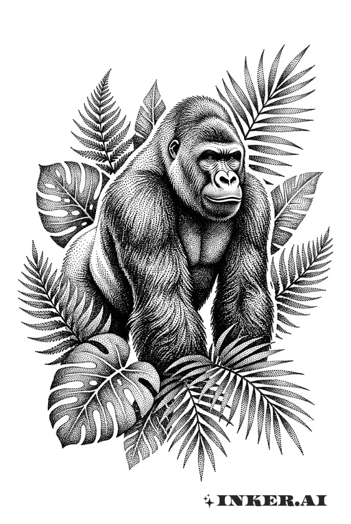 Dotwork Gorilla im Dschungel