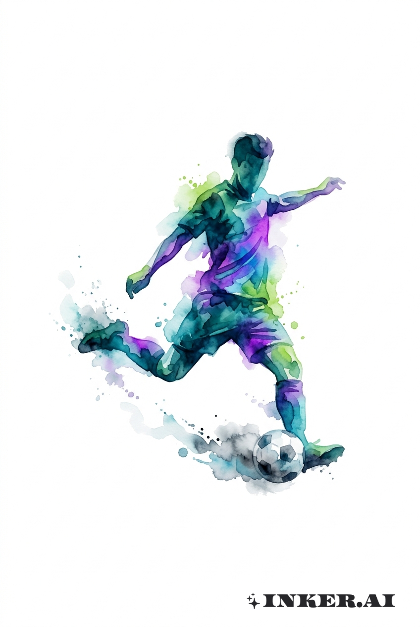 Aquarell Fußballspieler Schuss