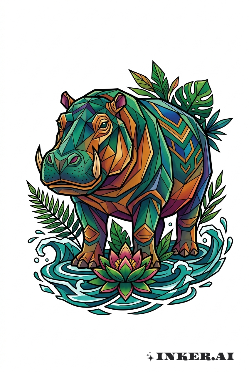 Geometrisches Nilpferd mit Neo-Traditionellen Akzenten