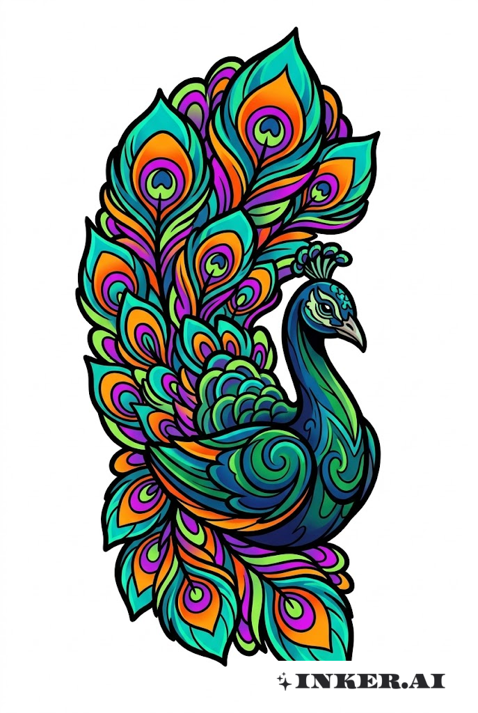 Peacock with Psychedelic Feathers