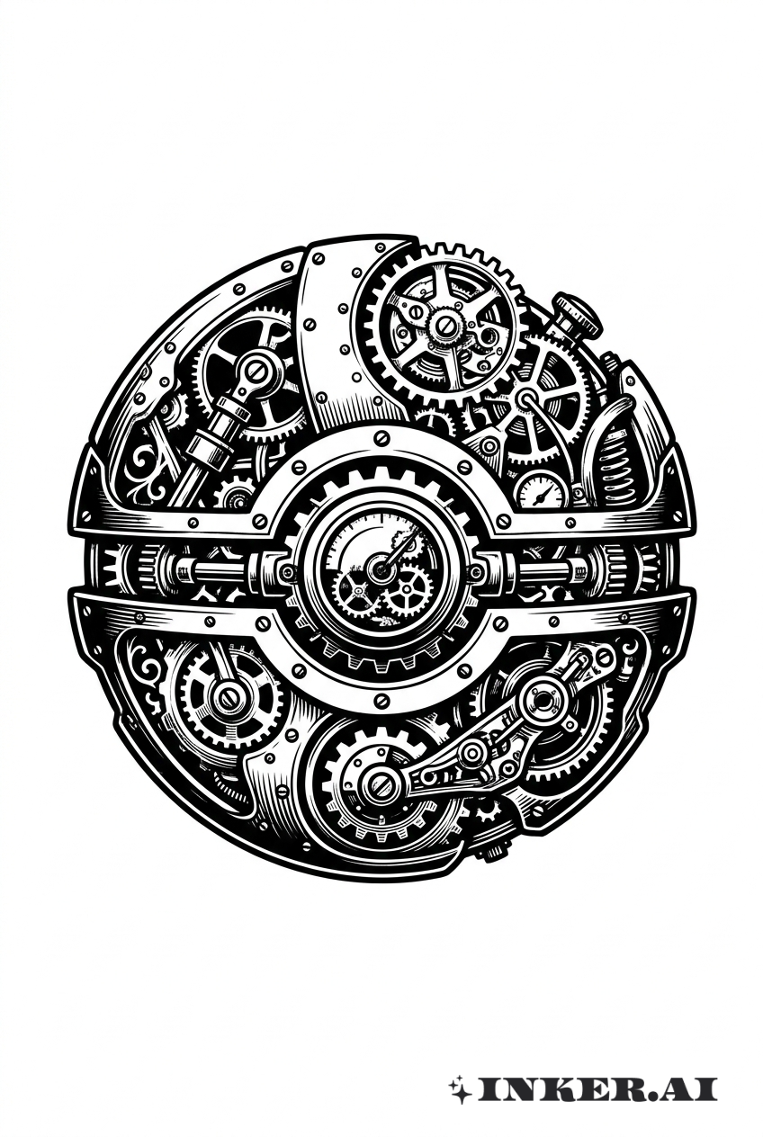 Pokéball mécanique en blackwork