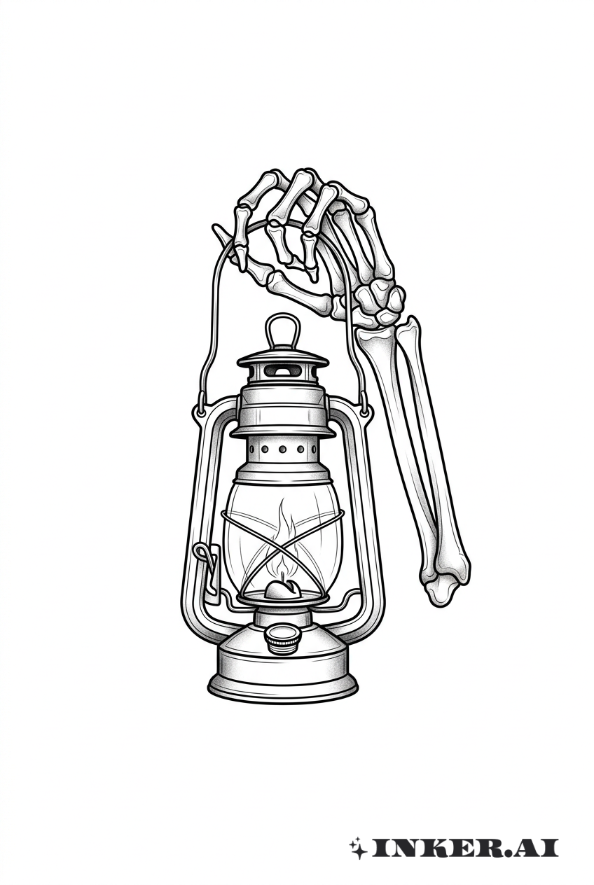 Schädelhand hält Laterne
