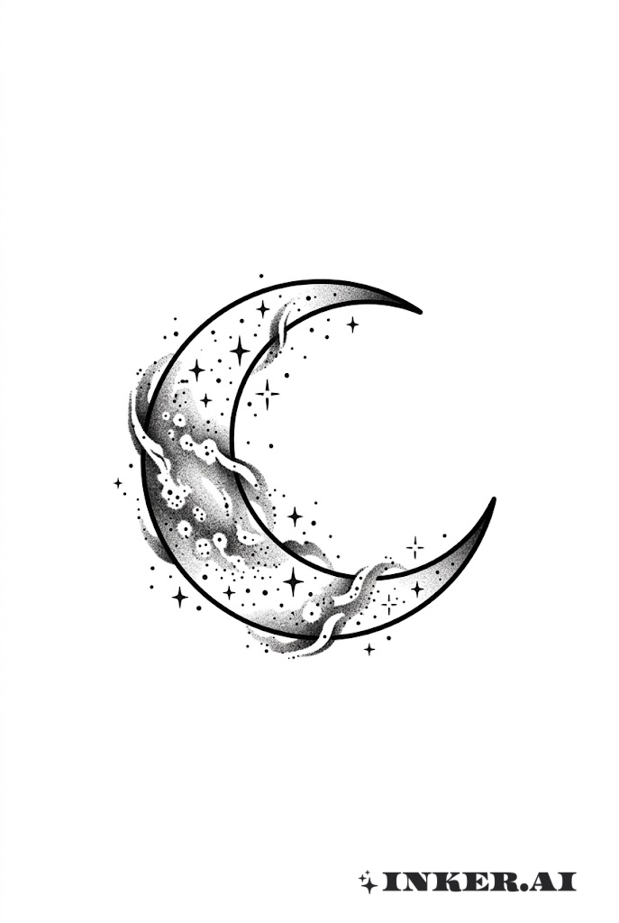 Luna Creciente Negra y Gris de la Galaxia