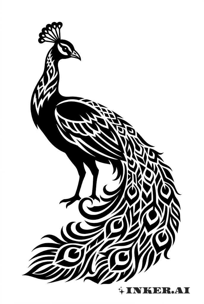 Elegancia del Pavo Real en Estilo Blackwork