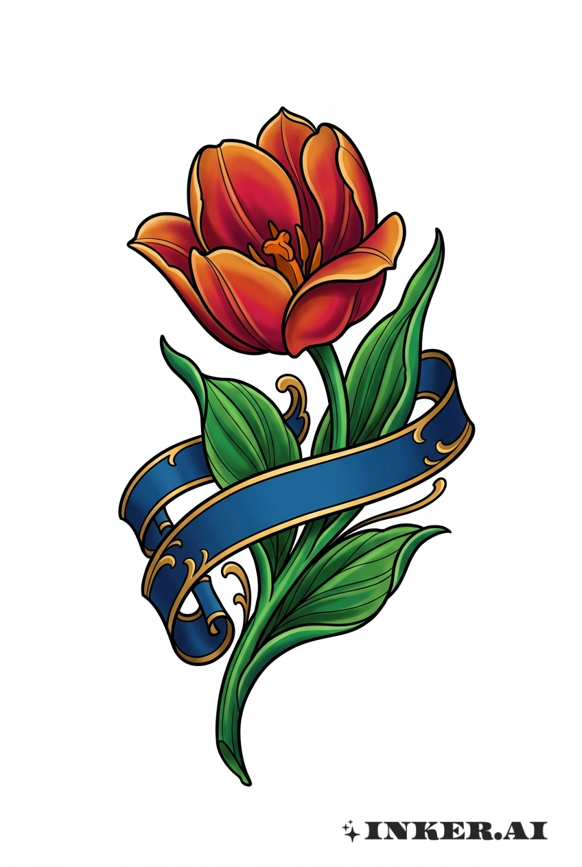 Bannière avec Tulipe et Ruban