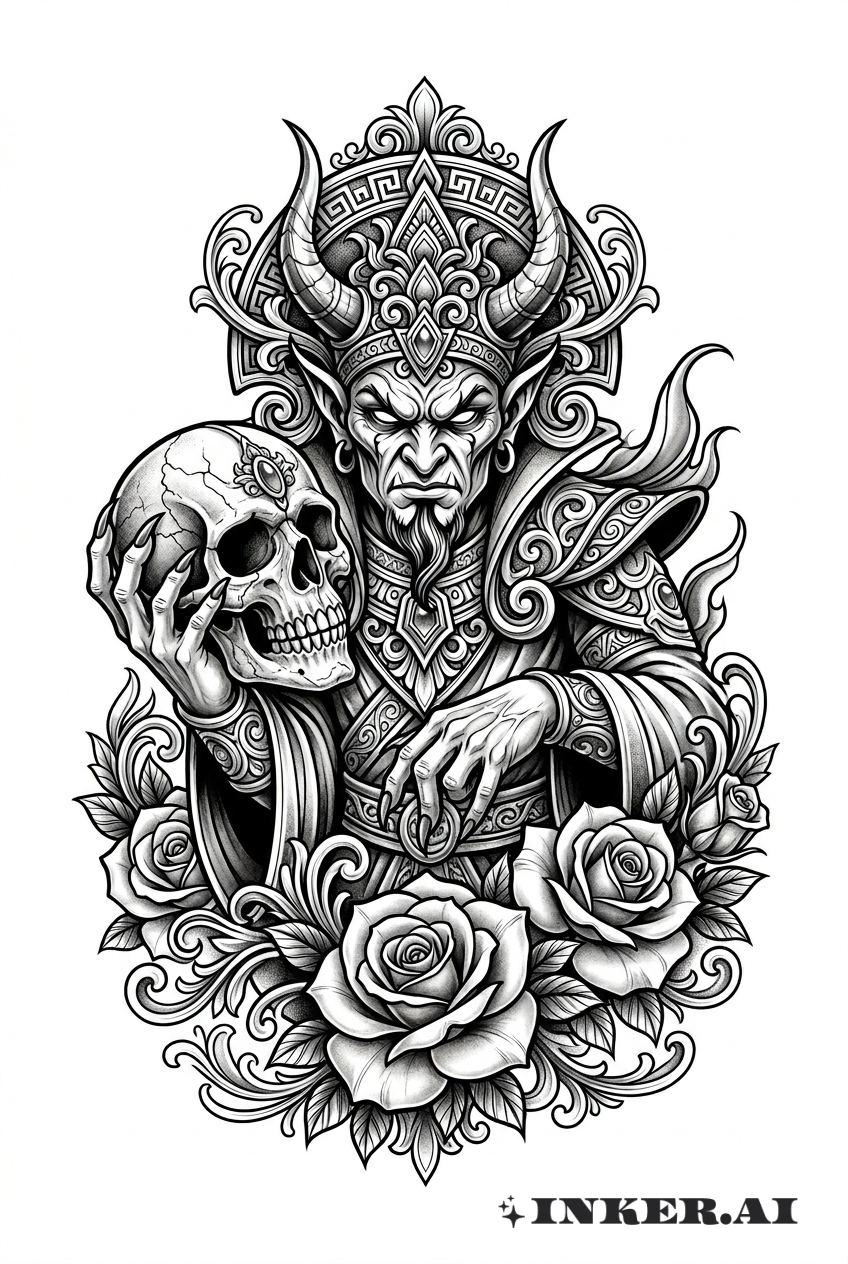 奇卡诺风格恶魔手持骷髅