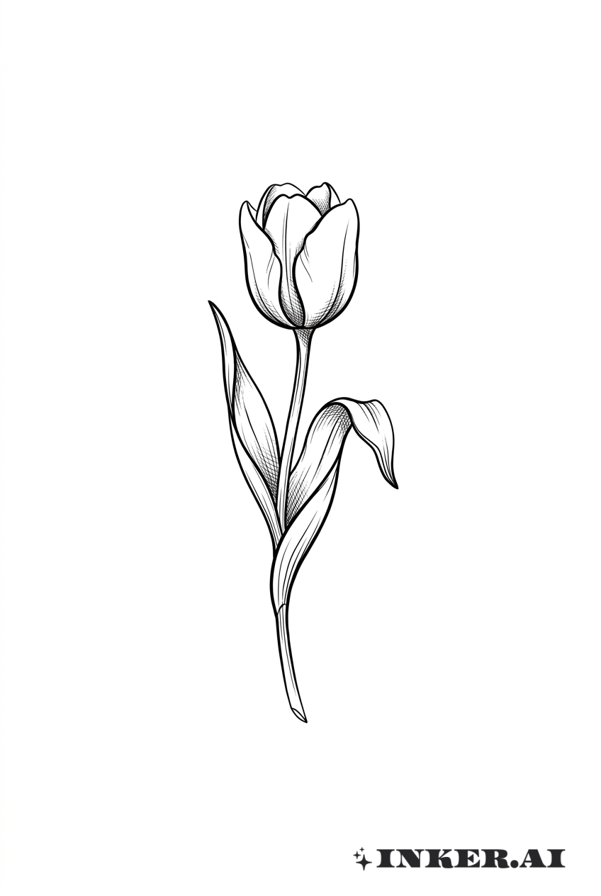 Croquis de la Tige de Tulipe avec Feuilles
