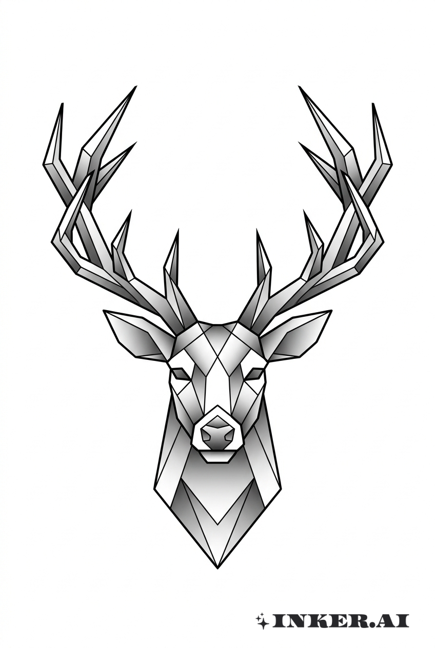 Buck Head with Geometric Antlers