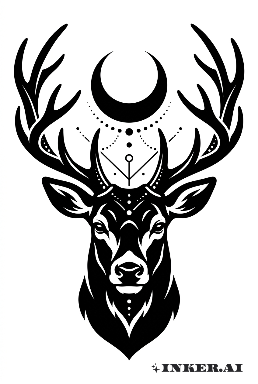 Mystical Buck with Crescent Moon