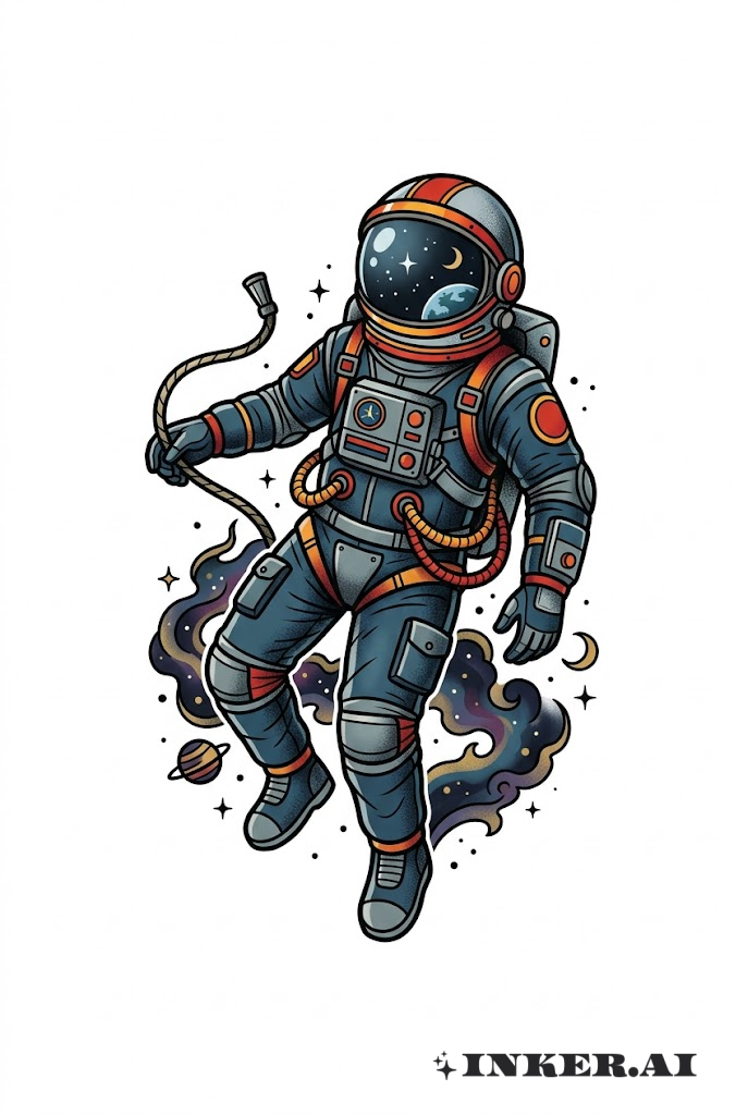 Astronaut im Retro-Helm schwebend