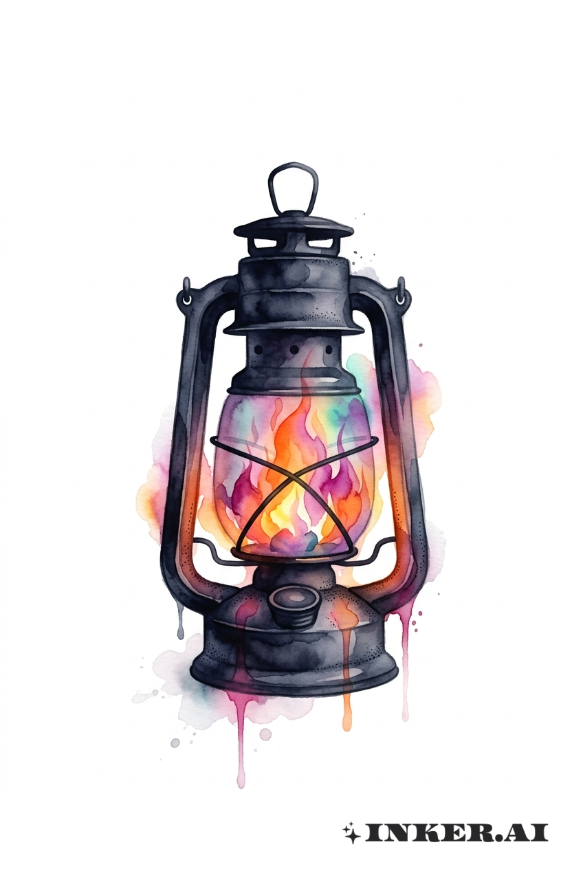 水彩黑色燈籠火焰