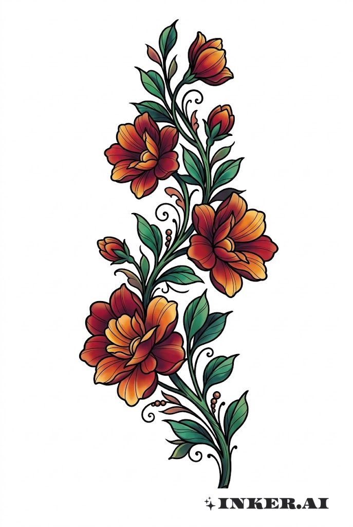 스타일화된 꽃이 있는 덩굴